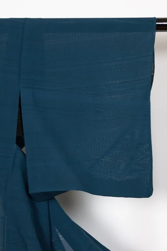 Summer  Komon (used Kimono) – *Ro* Weave – Iron Navy – Horizontal Stripe Pattern – R36