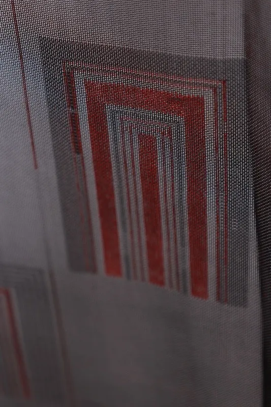 Summer Komon (used kimono fabric), Monsha (shawl fabric), Black and Red, Genji-ko pattern, Nishijin weave, L63
