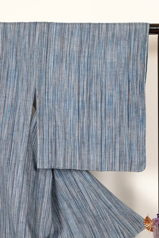 Tsumugi – Brand new and unused – Shades of indigo, black, and gray – Variant stripe pattern – Hand-woven – R151