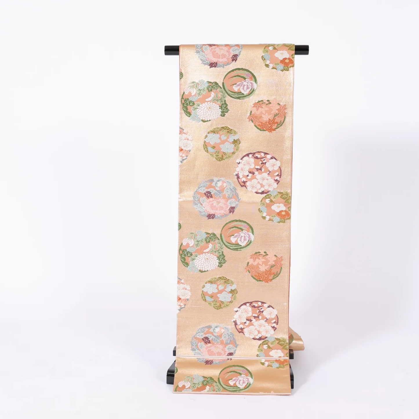 Fukuro Obi used(formal sash), Saga Nishiki, Karaori weave, Gold, Green, Blue-gray, Purple, Rust-red, White, V30