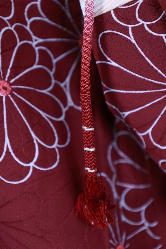 Japan used Haori Jacket – Dark Crimson with White Chrysanthemums and AllT192