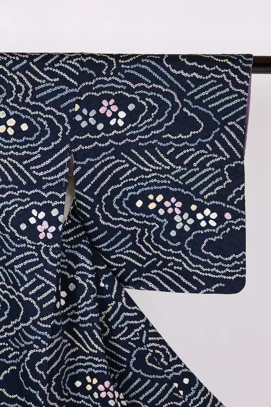 Komon (used kimono fabric) - Indigo, Gray, Off-white, Yellow, Cherry Blossom Pink, White - Hikida Shibori (tie-dyeing) - Hat Shibori (tie-dyeing) - B1435