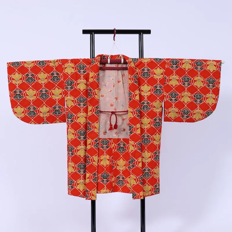 Wool used Haori – Red & Yellow – Mandarin Orange Pattern /850
