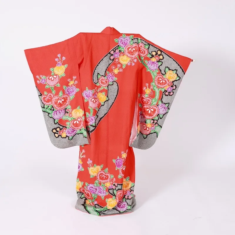 Girl's Yotsumi Pre-loved Kimono – Red, Purple, Yellow, Green, White; A142