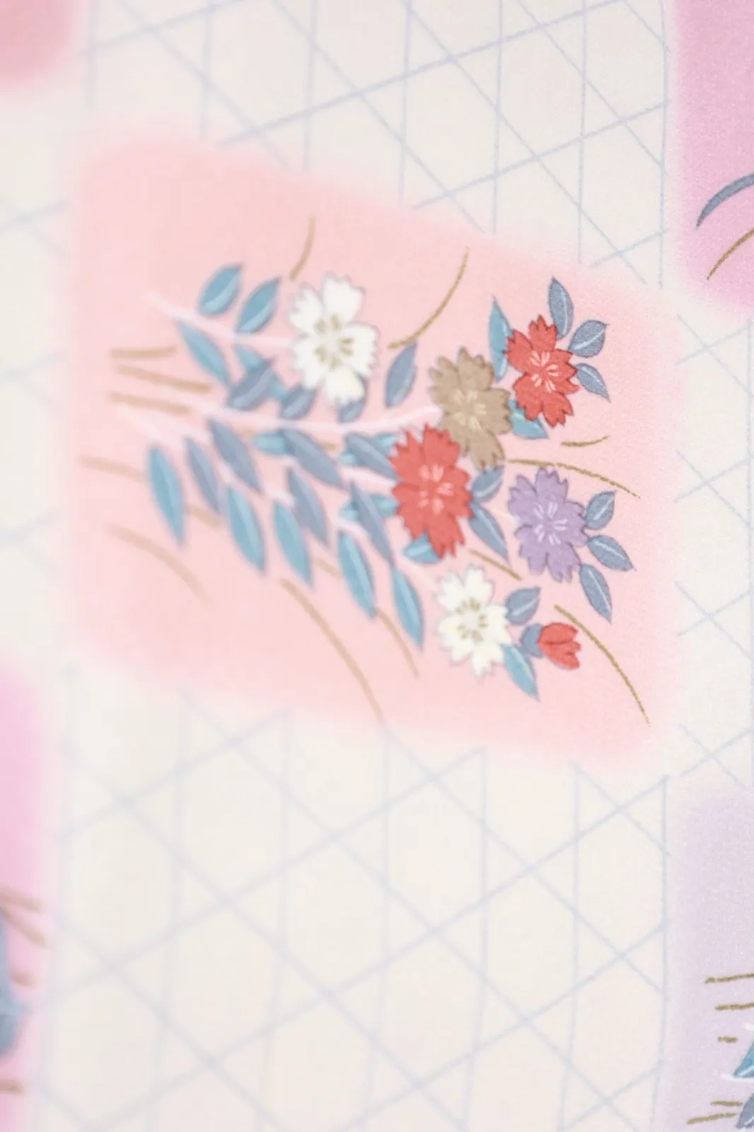 Nagoya Obi(used sash) – Off-white, pink, blue, shades of purple, (R112)