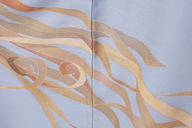 Visiting kimono used, gray, gold, brown, with a noshi (decorative paper strip) pattern, B1401