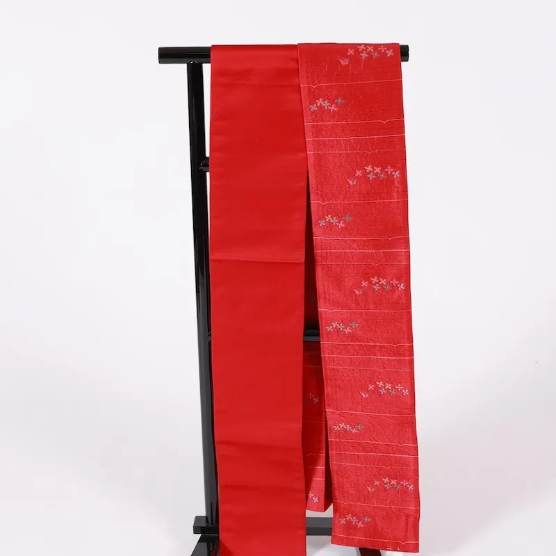 Yukata Half-Width Obi(sash) – Red, Blue, Gold, Green – Small Floral & Butterfly Patterns (K346)