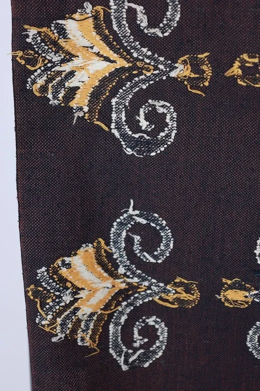 Nagoya Obi（used sash), Tsumugi silk, purple/red/yellow/off-white, hand-woven, L88