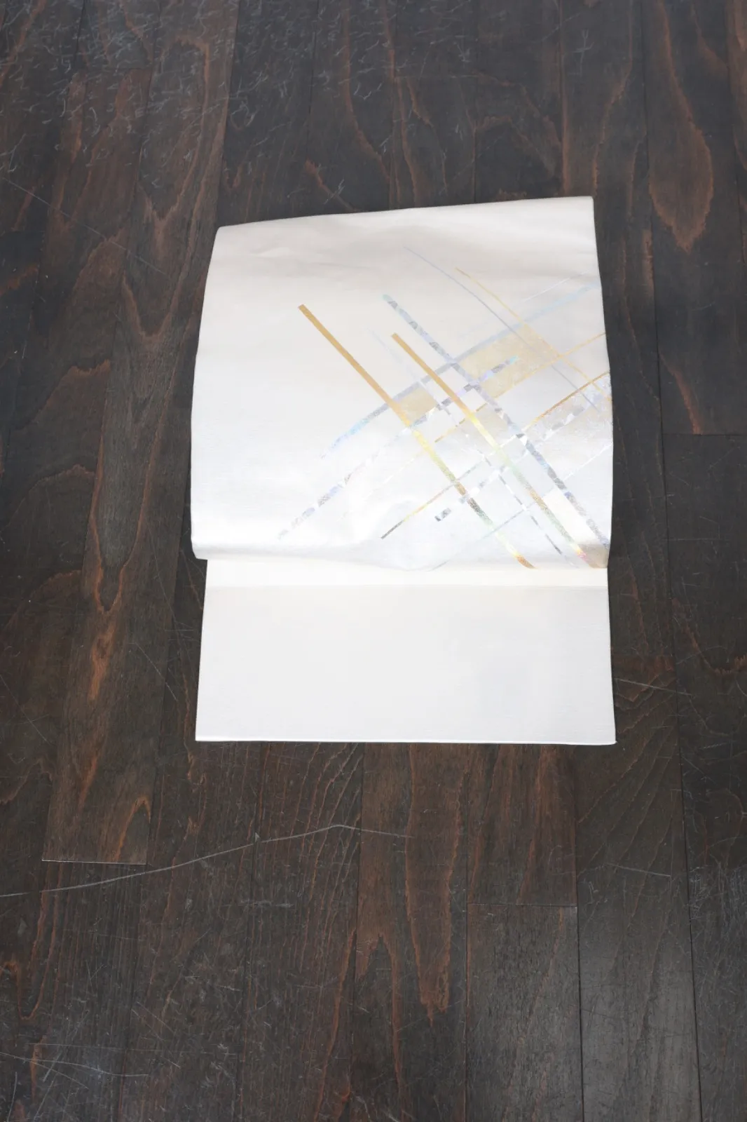 Nagoya Obi(used sash) – Traditional Craftsmanship by Shohei Hori – Hikihaku (Gold/Silver/Pearl Leaf) R127