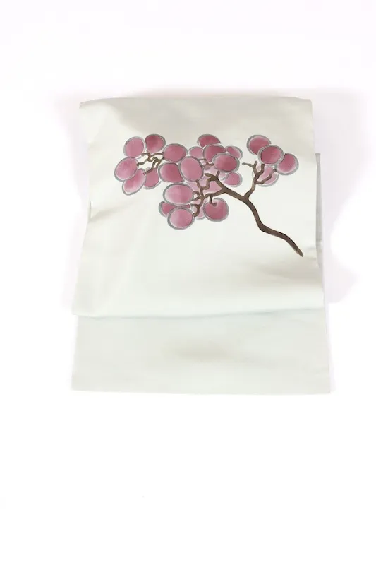 Nagoya obi used (sash), Shioze silk, Chigusa-nezumi (grayish gray), purple, hand-painted, L2
