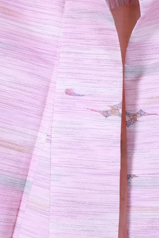 Komon (used kimono fabric) - Cherry blossom pink, brown, charcoal red, horizontal stripes - B1451