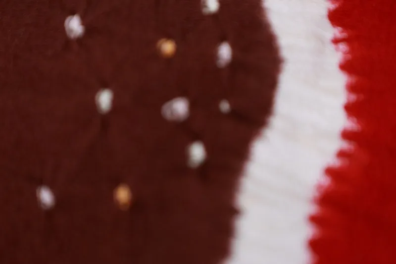 used Stole – Red, Brown, and White – Kanoko Shibori & Nuitori Shibori – R351