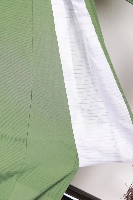 Summe used kimono, ro weave, mugwort green, single crest, Dakimiyoga, R21