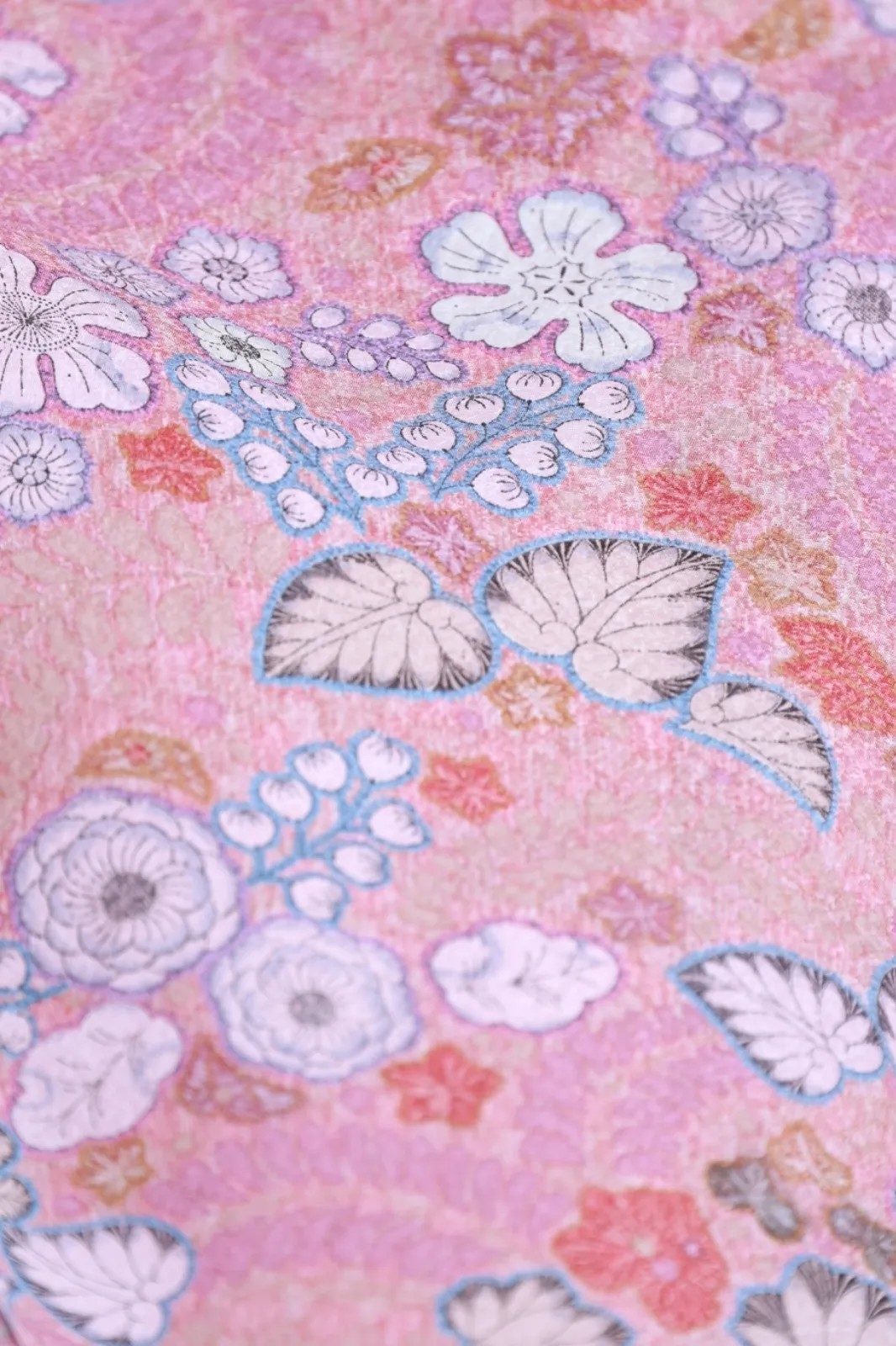 Brand-new, unused Japan kimono; colors include pale purple, pink, green, blue, (K292).