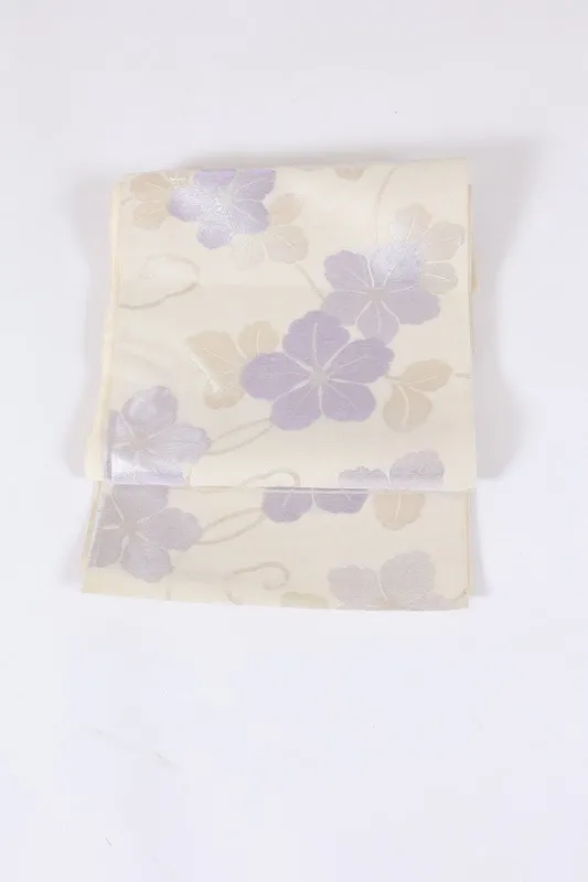 Sommer-Obi used (Schärpe) – Weiß, Lila, Silber, Blumenmuster – L11