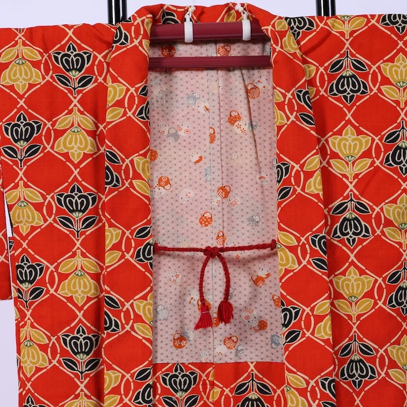 Wool used Haori – Red & Yellow – Mandarin Orange Pattern /850
