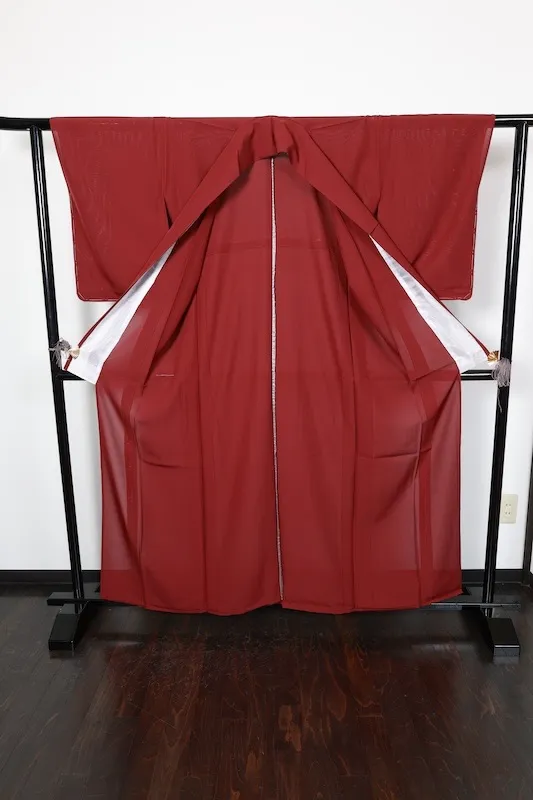 Summer used kimono, ro (gauze weave), wine color, single crest ivy, R12