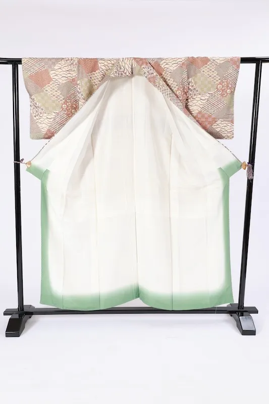 Japan Pre-loved Kimono – Brown, Green, Beige, Vermilion;  (A081)