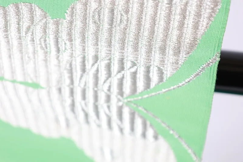 Nagoya obi used (sash), tapestry weave, peppermint green, silver, butterfly pattern, L33