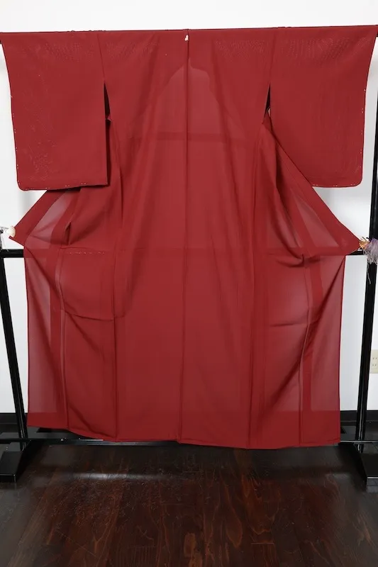 Summer used kimono, ro (gauze weave), wine color, single crest ivy, R12