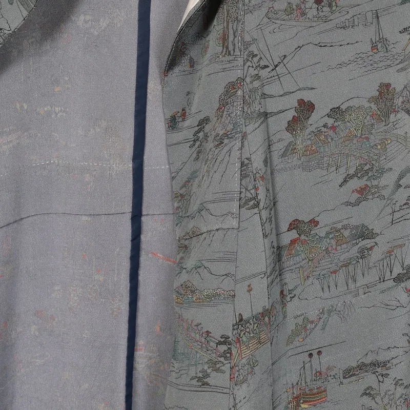 used Edo Komon (a type of traditional Japanese patterned fabric), gray, landscape design, T52