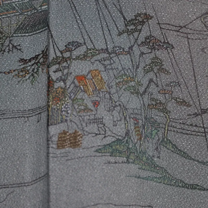 used Edo Komon (a type of traditional Japanese patterned fabric), gray, landscape design, T52