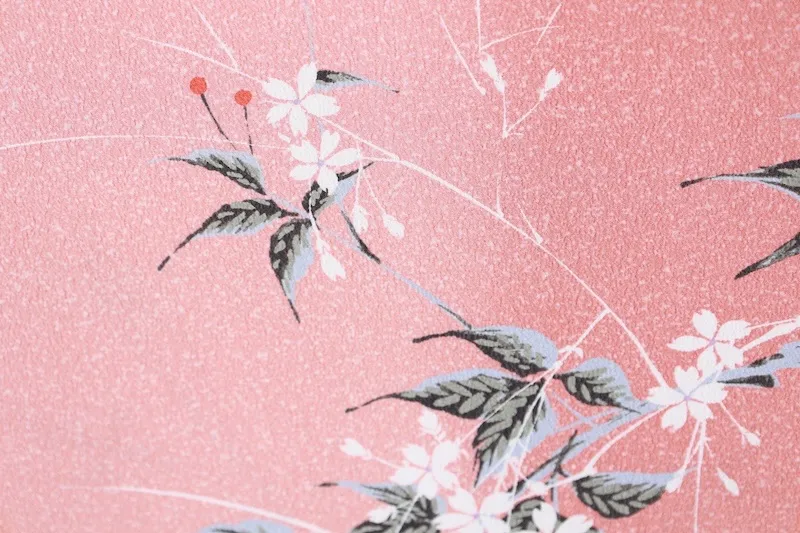 New, unstitched Komon fabric roll. Pink, white, gray, cherry blossom pattern. J31