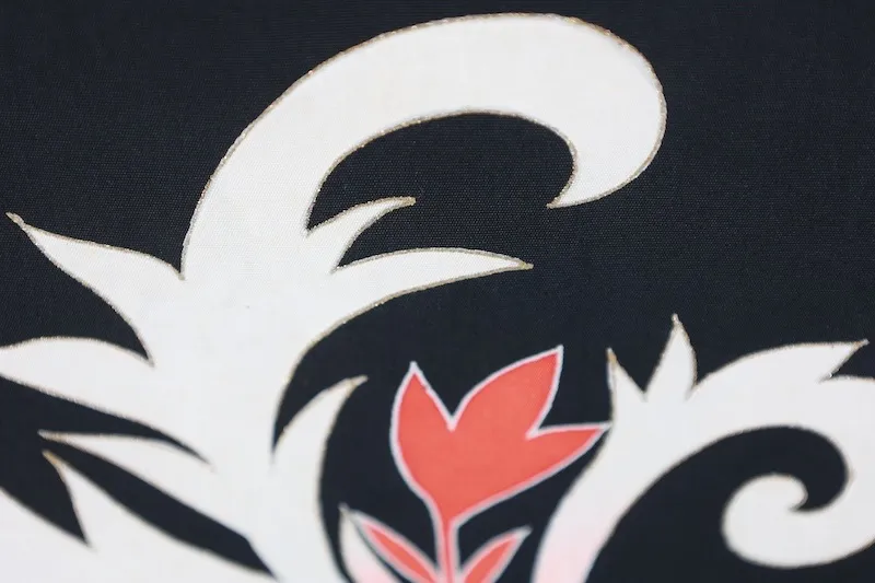 Nagoya obi used (sash), Shioze silk, black, white, red, gold, hand-painted, L5