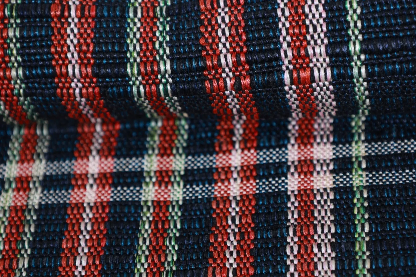 Nagoya Obi(used sash) – Indigo, Green, Dark Crimson (R136)