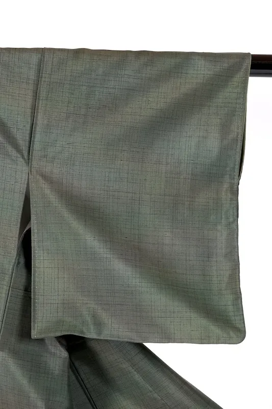 Oni-Tsumugi(Japan used kimono)  – Shades of Green – Hand-woven – K317