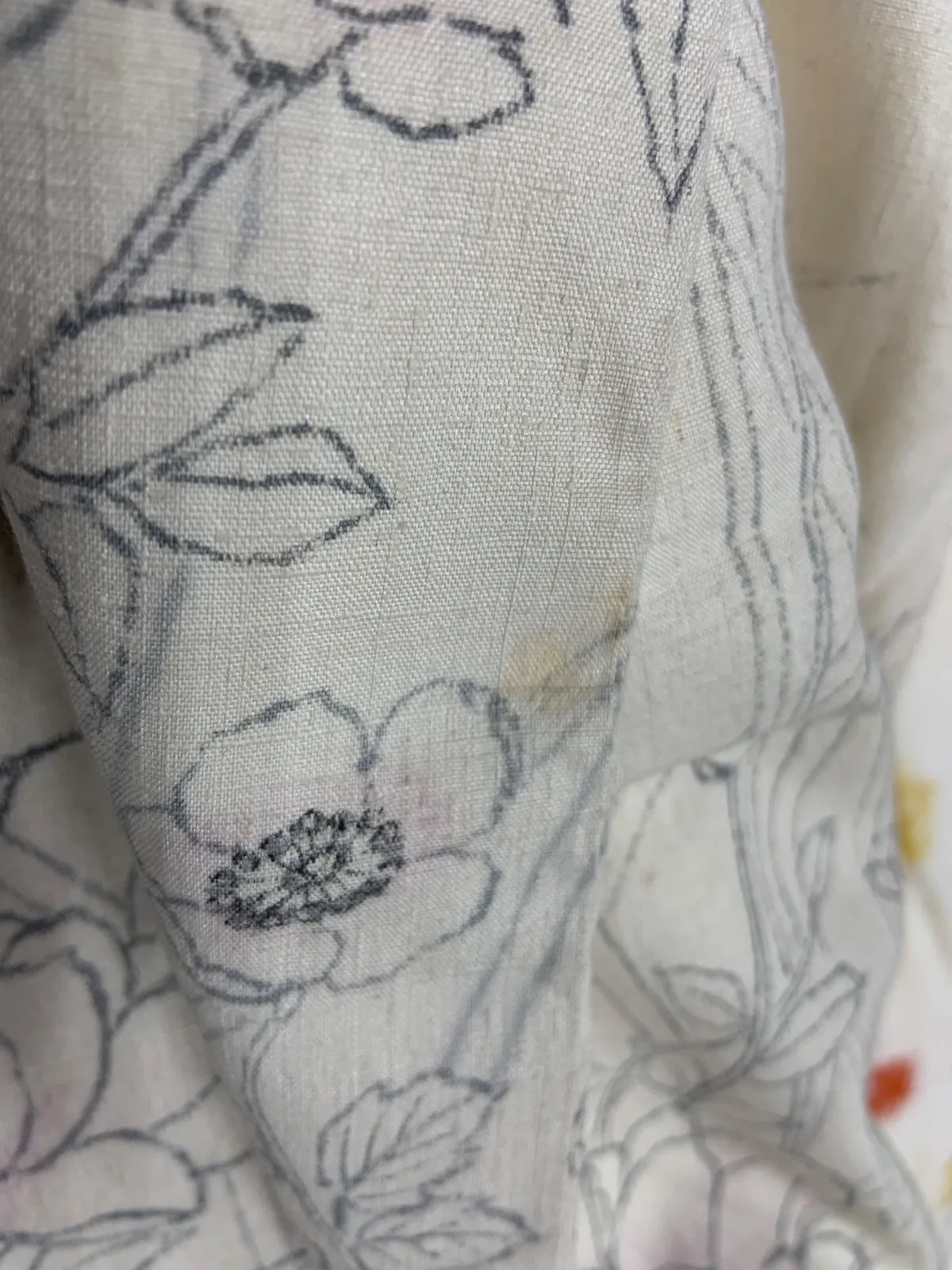 Silk pongee visiting kimono used, off-white, ink, light purple, light green, floral pattern, hand-painted, B1394