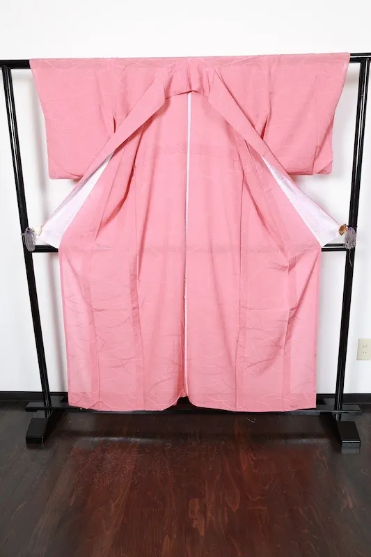 Summer used kimono fabric, ro (gauze), dewdrop grass pattern throughout, coral pink, R27