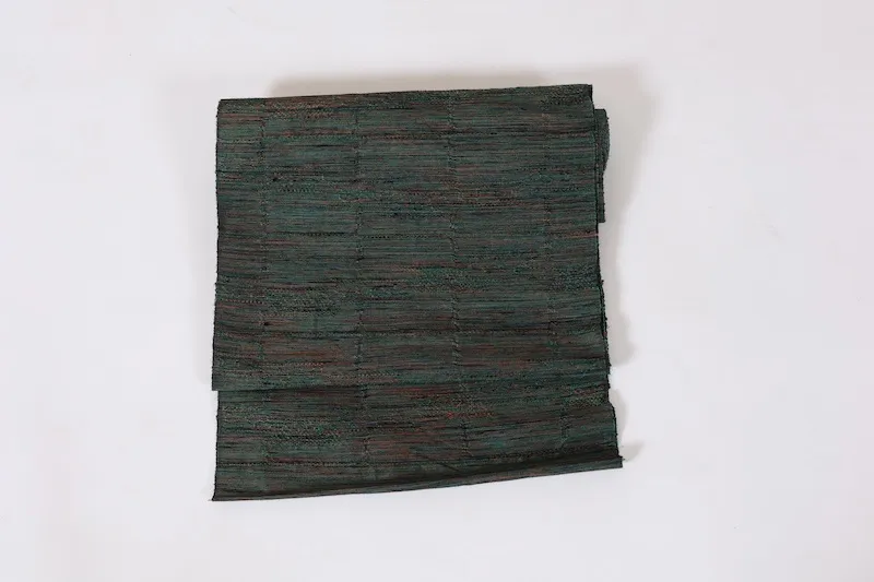 Tsumugi Nagoya obi, brand new, unstitched, green, reddish-brown, handwoven, J26