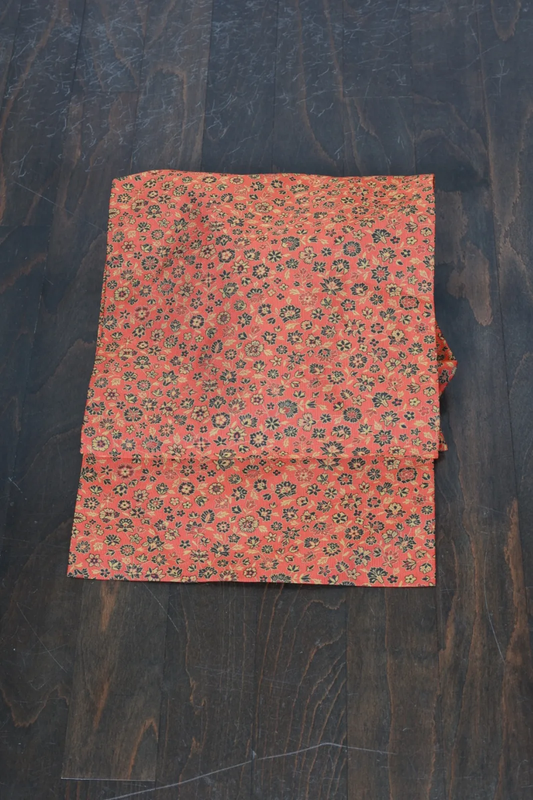 Nagoya Obi(used sash) – Orange, Black, and Golden Brown – Small Floral Pattern – R125