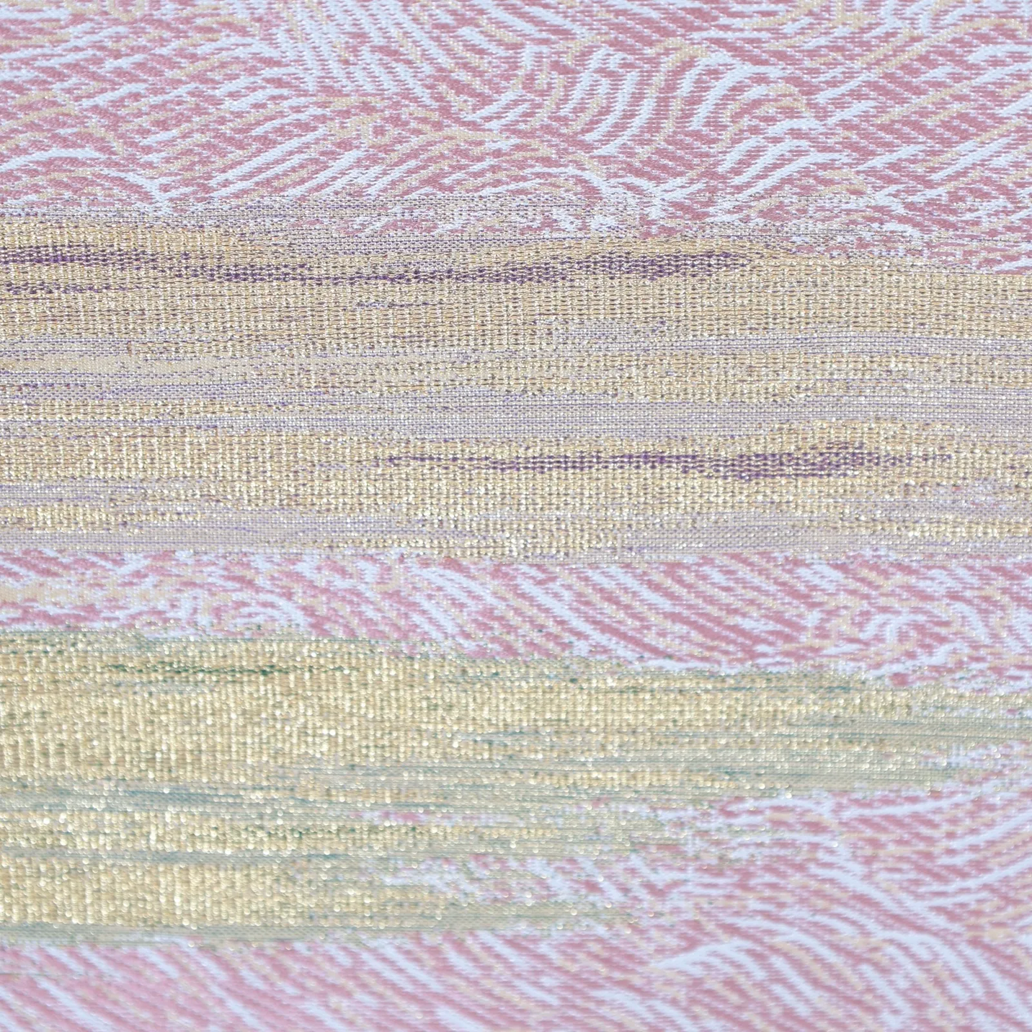 Fukuro Obi used (formal sash) - Wave pattern, mist, gold, rusty red, purple, silver - V28