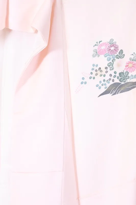 Visiting kimono used, cherry blossom pink, gray, gold, coral red, purple, indigo, green, Kyo-Yuzen dyeing, B1406