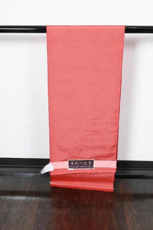 Tsumugi silk fabric, brand new, silver-vermilion color, handwoven, R294