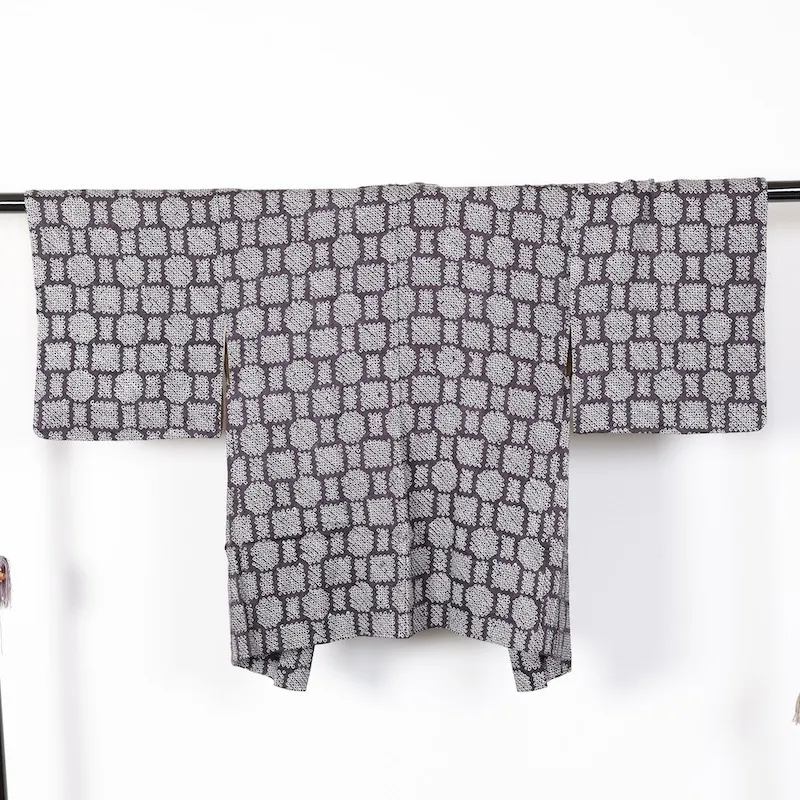 Japan used Haori – Purple and White – Hikita Shibori – Geometric Pattern  – T269