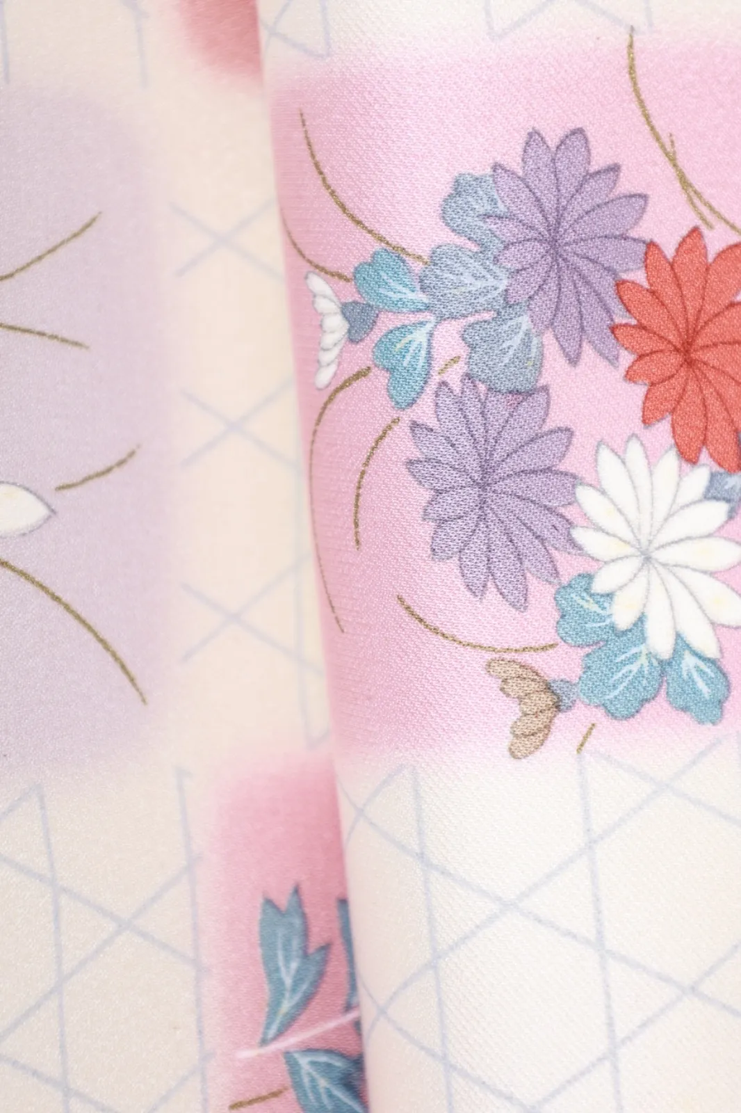 Nagoya Obi(used sash) – Off-white, pink, blue, shades of purple, (R112)