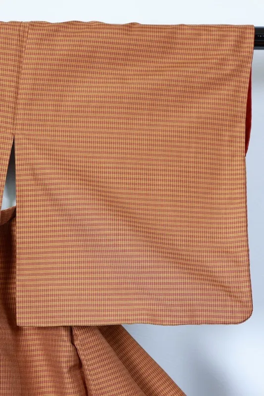 Tsumugi(Japan used kimono), Kihachijo, Yellow/Brown, Plaid, R152