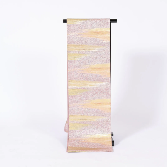 Fukuro Obi used (formal sash) - Wave pattern, mist, gold, rusty red, purple, silver - V28