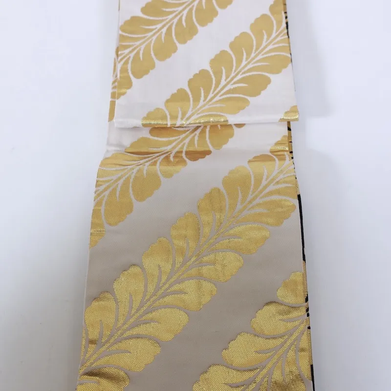 Reversible Han-haba Obi ( New Sash) – Black, Gold, White, and Wisteria – K342