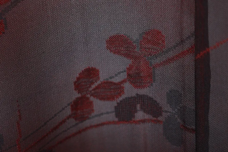 Summer Komon (used kimono fabric), Nishijin weave, black and red, floral and dewdrop pattern, R24