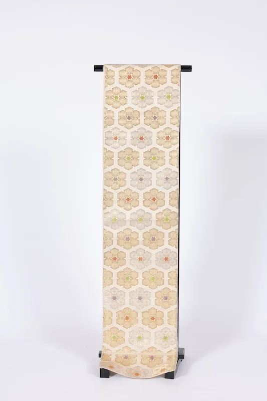 Fukuro obi (formal sash) - White, Gold, Purple, Green, Brown Q14