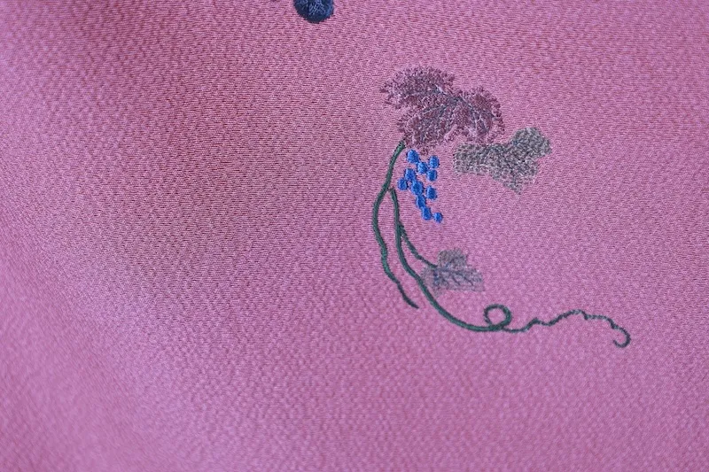 Tsukesage Kimono – Brand New & Unused – Salmon Pink, Green, Purple, Gray – Floral Design – Hand-Embroidered – B1409