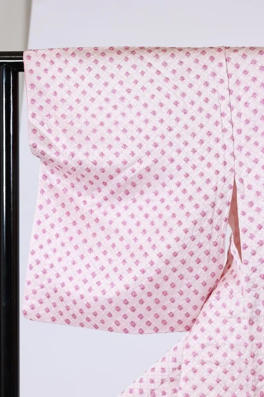 Japan Pre-loved Kimono – Hikita Shibori, Diamond Pattern, Pale Pink & Purple (A085)