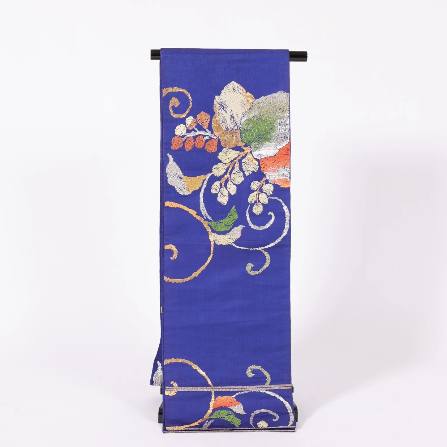 Authentic Fukuro Obi used(formal obi sash), handwoven, brocade, Tatsumura brand, blue, silver, gold, off-white, green V31