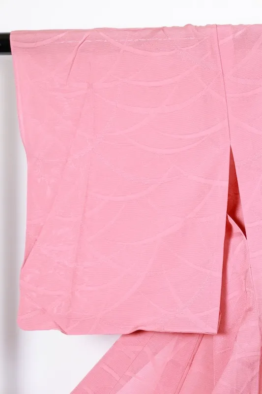 Summer used kimono fabric, ro (gauze), dewdrop grass pattern throughout, coral pink, R27