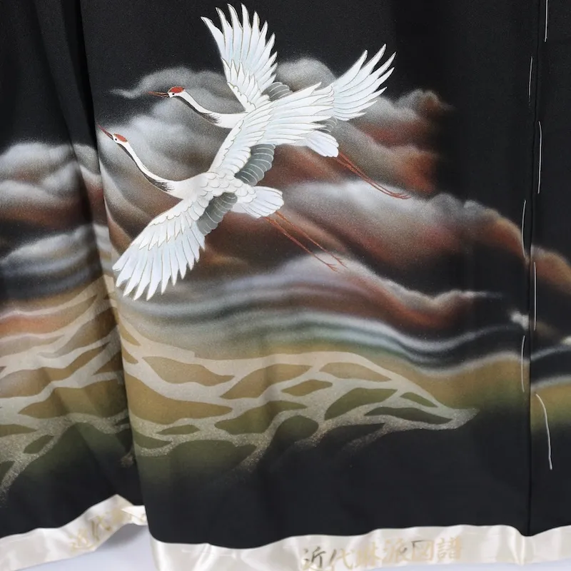 　Japan Kimono – Brand New, Untailored – Cranes, Rimpa Style, Kyo-Yuzen Dyeing / 1359