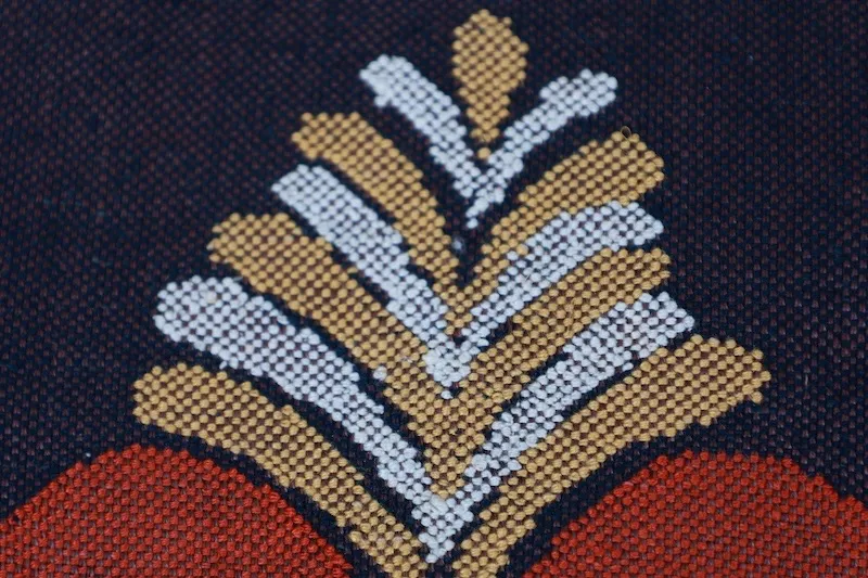 Nagoya Obi（used sash), Tsumugi silk, purple/red/yellow/off-white, hand-woven, L88